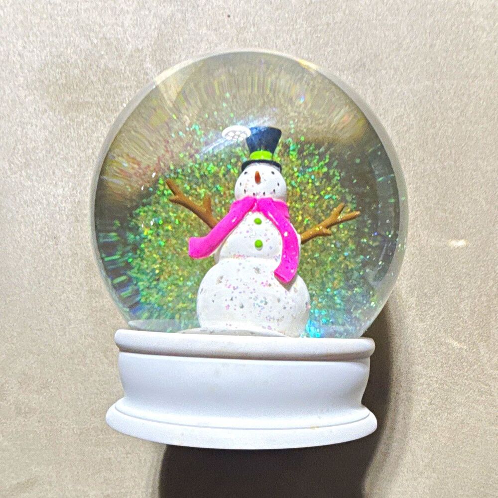 Christmas Snow Globe, White Base Pink Scarf, Glass/Plastic Water Globe